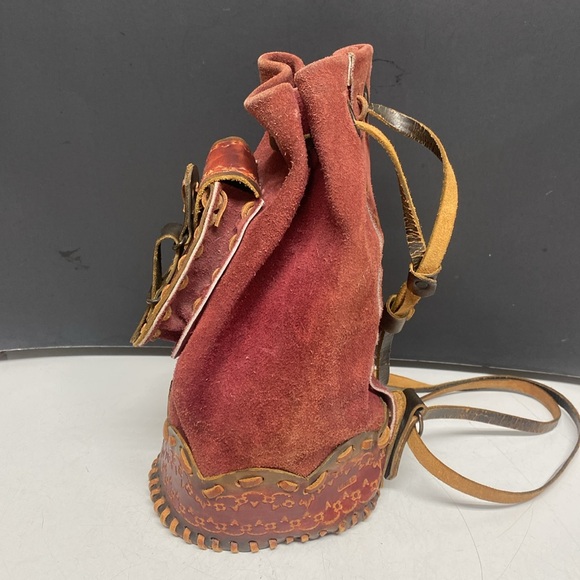 Chile Red Suede Bucket Purse Backpack - Picture 5 of 17